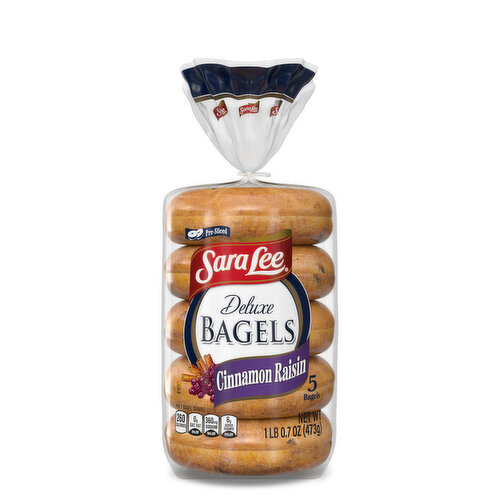 Sara Lee Cinnamon Raisin Sliced Bagel- Full Size Fruit Bagels, 5 count, 16.7 oz