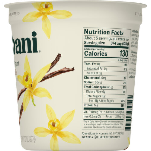 Chobani Yogurt, Greek, Nonfat, Vanilla