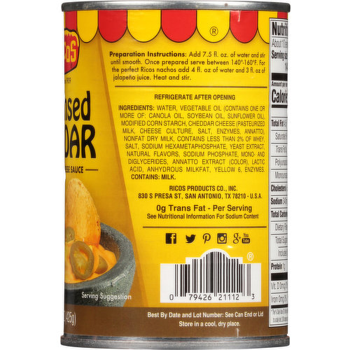 Ricos Cheese Sauce, Condensed Cheddar, Aged