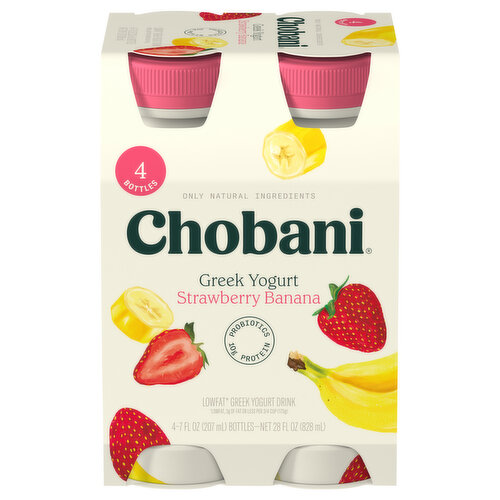 Chobani Yogurt Drink, Greek, Lowfat, Strawberry Banana