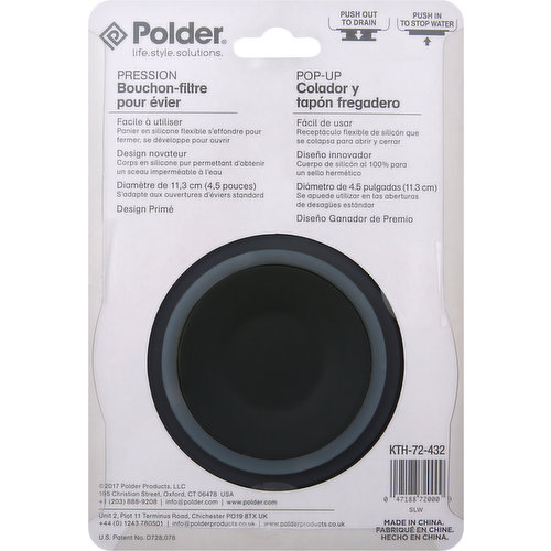 Polder Strainer & Stopper, Sink, Pop-Up