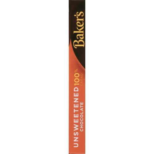 Baker's Baking Bar, Premium, Unsweetened Chocolate, 100% Cacao