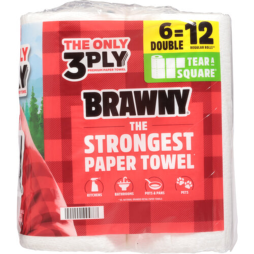Brawny Tear A Sqaure Paper Towels 6 Double Rolls