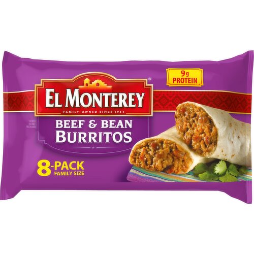 El Monterey Burritos, Beef & Bean, Family Size, 8 Pack