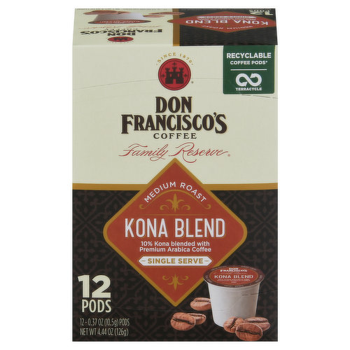 Don Francisco's Coffee, Medium Roast, Kona Blend, Single Serve Pods