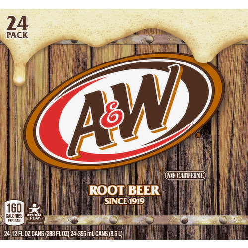 A&W Soda, No Caffeine, Root Beer, 24 Pack