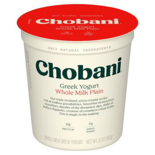 Chobani Yogurt, Greek, Whole Milk, Plain