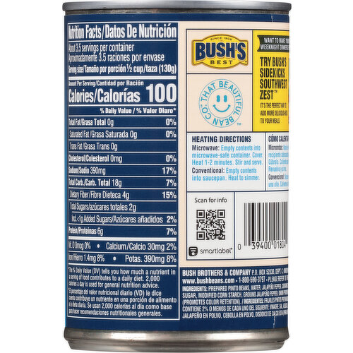 Bush's Best Medium Heat Pinto Beans with Jalapenos