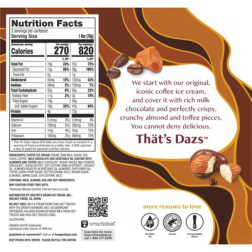 Haagen-Dazs Coffee Almond Toffee Crunch Ice Cream Snack Bars