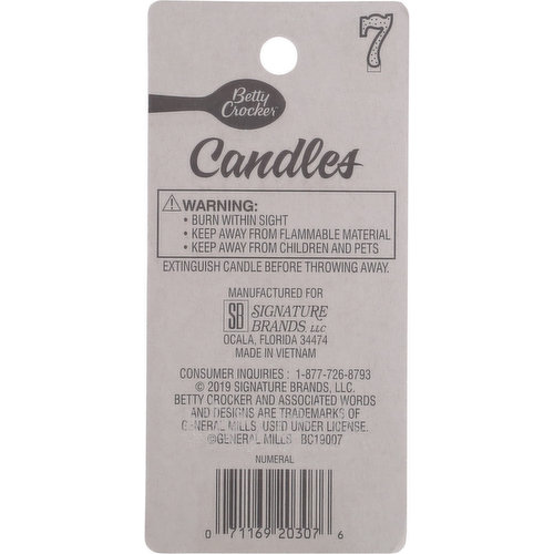 Betty Crocker Birthday Candle, Numeral 7, 3 Inch