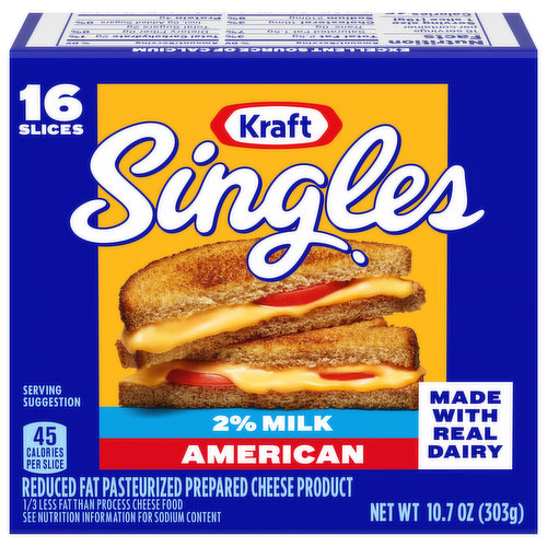 American Cheese kraft singles, Reduced Fat,Pasteurized