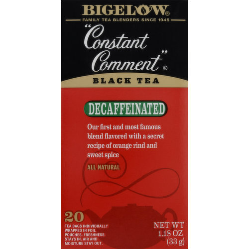 Bigelow Black Tea, Decaffeinated, Constant Comment, Tea Bags