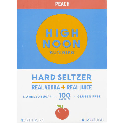 High Noon Hard Seltzer, Peach, 4 Pack