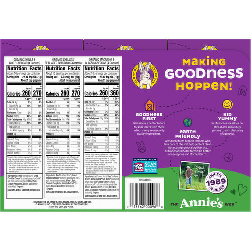 Annie's Organic Shells/White Cheddar/Shells/Real Aged Cheddar/Macaroni/Classic Cheddar Pasta Cheese Variety Pack Image 2 of 6