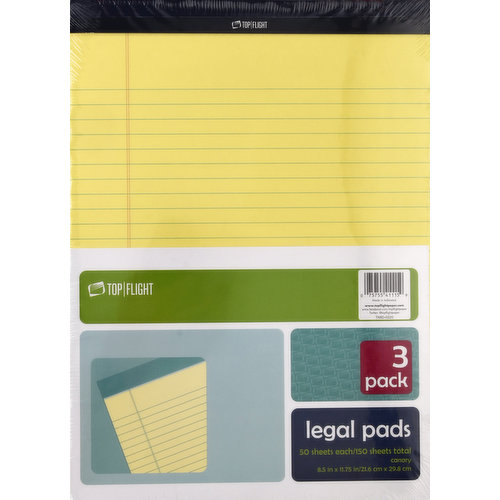 Top Flight Legal Pads, Canary, 3 Pack