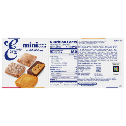 Entenmann's Butter Mini Pound Cakes, 6 packs, 9.25 oz