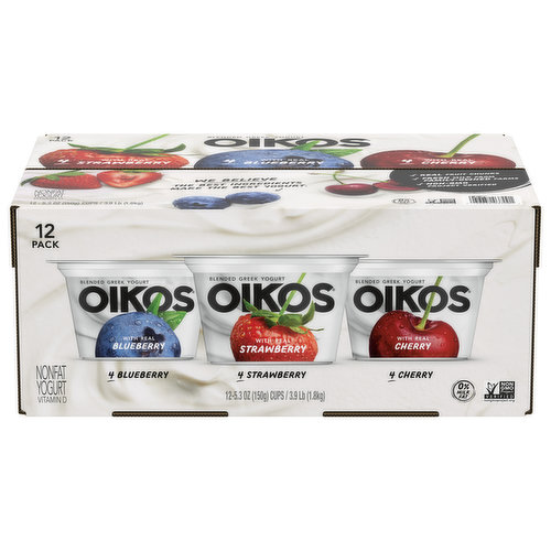 Oikos Fat-Free 0% Greek Yogurt Fruit On The Bottom Peach-Mango 4 x