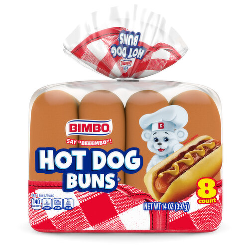 Bimbo White Hot Dog Buns, 8 count, 14 oz