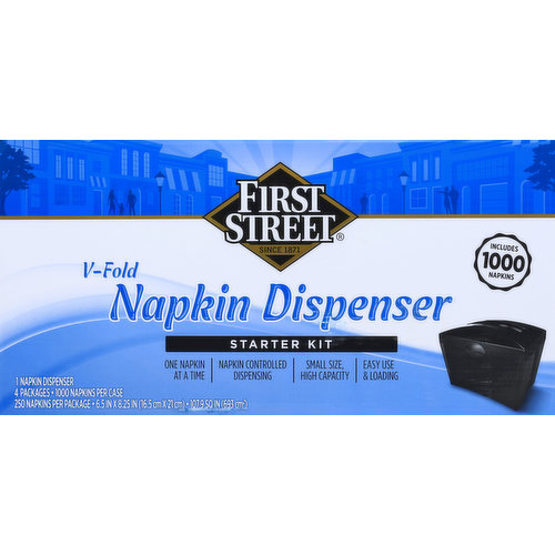 First Street Napkin Dispenser, V-Fold, Starter Kit