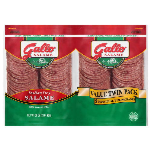 Gallo Salame Salame, Italian Dry, Deli Thin Sliced, Value Twin Pack