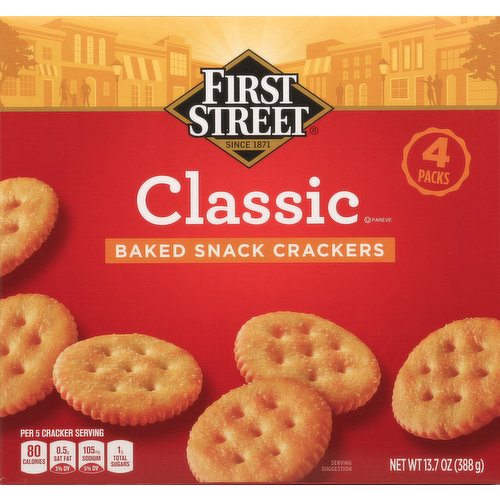 First Street Snack Crackers, Baked, Classic, 4 Packs