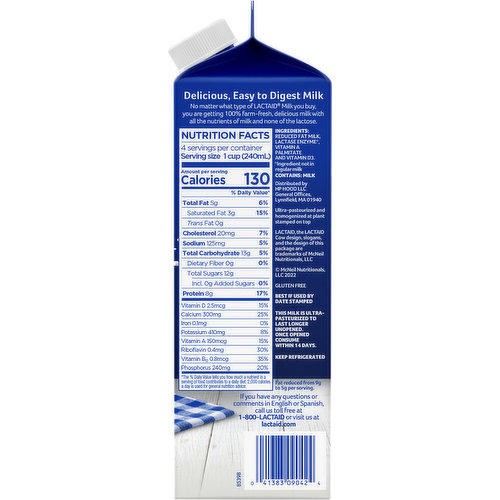 Lactaid Milk, 2% Reduced Fat, Lactose Free