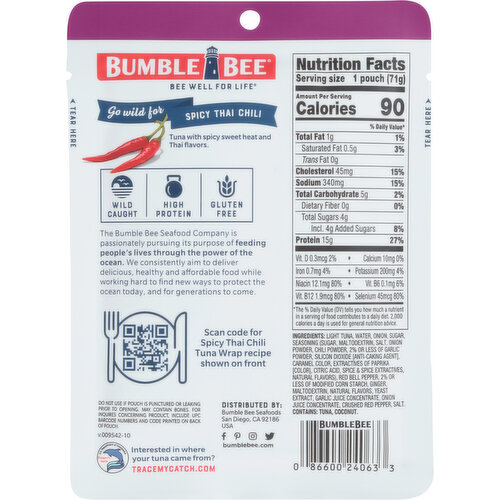 Bumble Bee Tuna, Spicy Thai Chili, Wild Caught