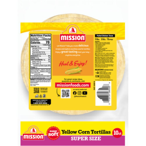 Mission Super Soft Yellow Super Size Corn Tortillas