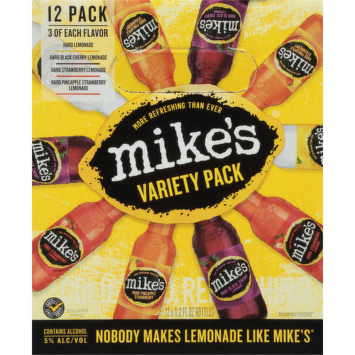 Mike's Malt Beverage, Premium, Black Cherry/Strawberry/Pineapple Hard Lemonade, Variety Pack