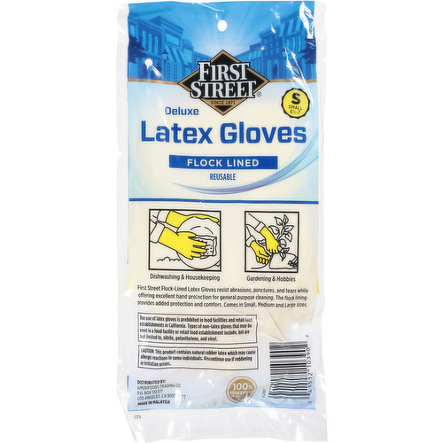 First Street Latex Gloves, Deluxe, Flock Lined, Small