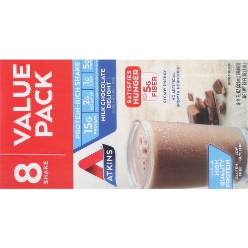 Atkins Shake, Protein-Rich, Milk Chocolate Delight, Value Pack