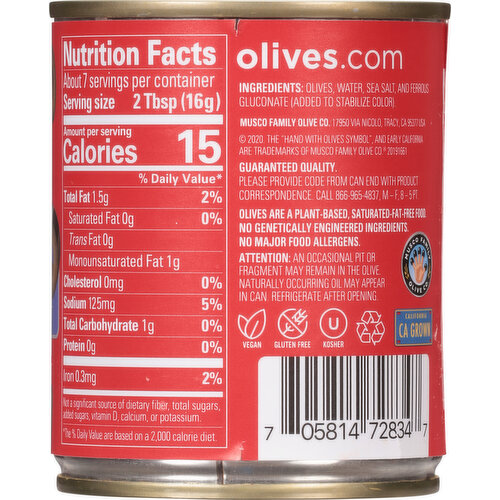 Early California Olives, Ripe, Sliced