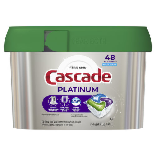 Cascade Platinum Dishwasher Detergent Pods, Fresh, 48 Count