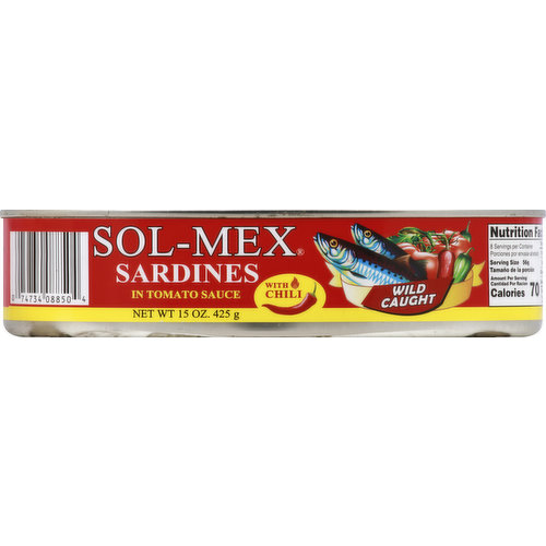 Sol-Mex Sardines, in Tomota Sauce, with Chili