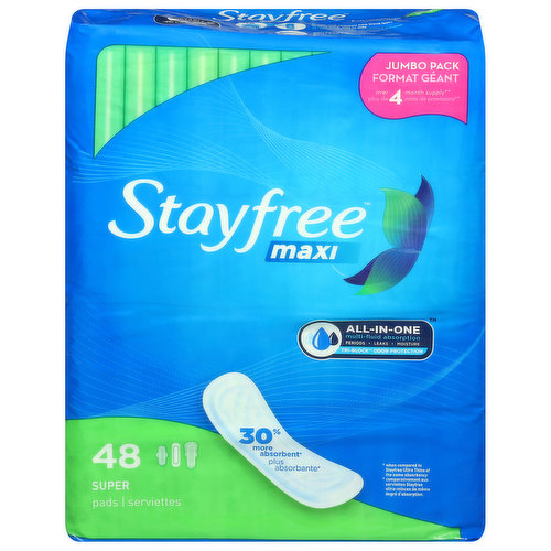 Stayfree Pads, Maxi, Super, Jumbo Pack