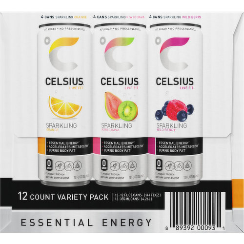 Celsius Energy Drink, Assorted, Sparkling, Variety Pack