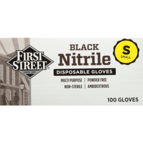First Street Gloves, Disposable, Nitrile, Black, Small