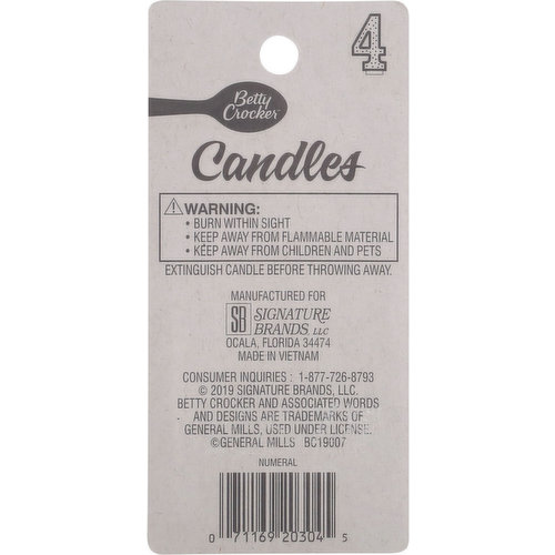 Betty Crocker Birthday Candle, Numeral 4, 3 Inch