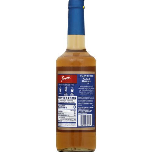 Torani Syrup, Sugar Free, Classic Hazelnut