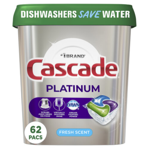 Cascade Platinum Dishwasher Pods, 62 Count