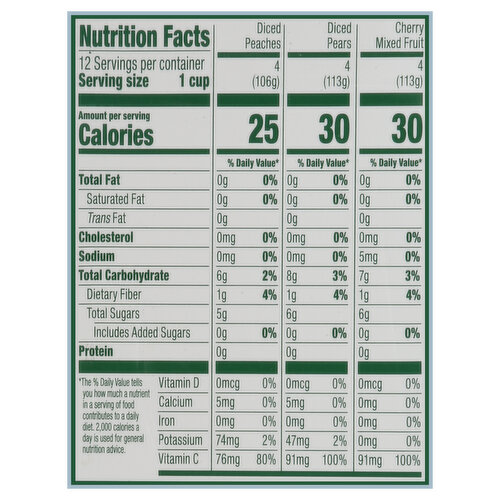 Del Monte No Sugar Added Diced Peaches/Diced Pears/Cherry Mixed Fruit Fruit Cups Snacks Family Pack