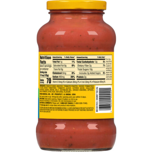 Ragu Sauce, Tomato, Garlic & Onion, Chunky