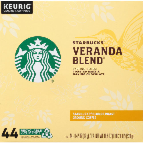 Starbucks Coffee, Ground, Blonde Roast, Veranda Blend, K-Cup Pods