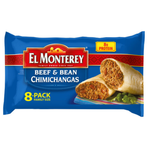 El Monterey Chimichangas, Beef & Bean, 8-Pack, Family Size