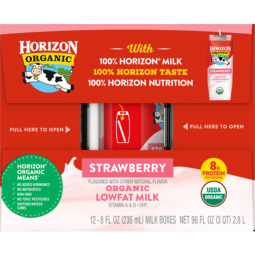 Horizon Organic Milk, Strawberry, Lowfat, Organic