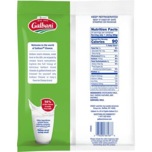 Galbani String Cheese, Mozzarella, Whole Milk, Low Moisture