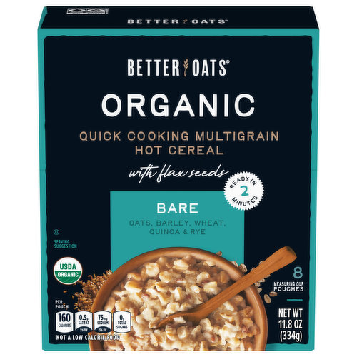 Better Oats Hot Cereal, with Flax Seeds, Organic, Bare