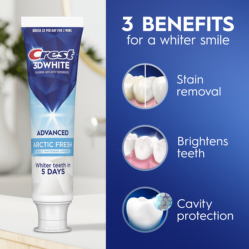 Crest 3D White Advanced Toothpaste, Arctic Fresh, Pack of 2