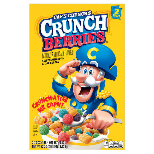 Cap'n Crunch Cereal, Sweetened Corn & Oat, Crunch Berries