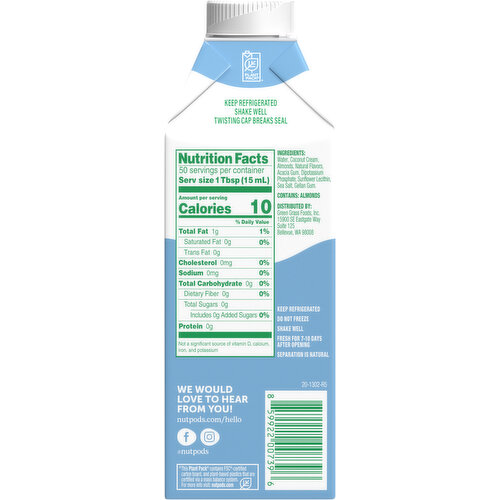 Nutpods No Sugar Unsweetened French Vanilla Coffee Creamer